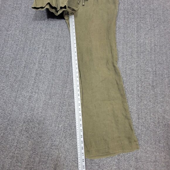 Guess Pants Womens Large Olive Green Mottled 100% Linen Flared Pull On - Picture 5 of 12